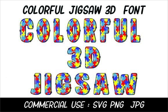 Colorful 3D Jigsaw Font for Digital Design